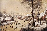 Bird Canvas Paintings - Winter Landscape with Skaters and Bird Trap